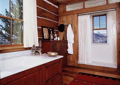 master bathroom at the Aspen Ranch designed by Elizabeth Robb Interiors
