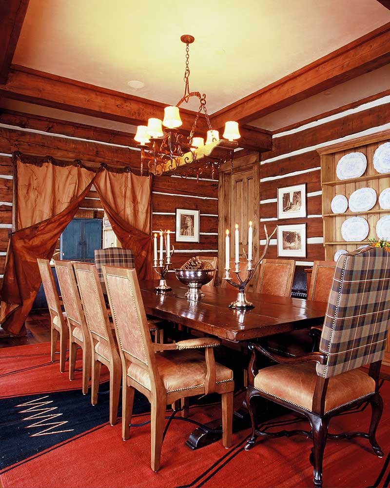 dining room at the Aspen Ranch designed by Elizabeth Robb Interiors