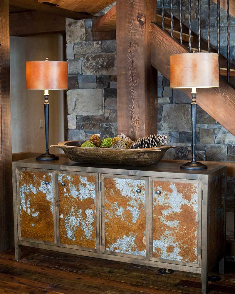 dining room buffet at the Yellowstone Club Residence designed by Elizabeth Robb Interiors