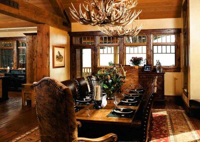 formal dining room at the Yellowstone Club Residence designed by Elizabeth Robb Interiors