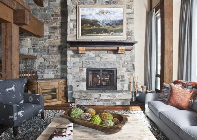 great room fireplace at the Yellowstone Club Residence designed by Elizabeth Robb Interiors